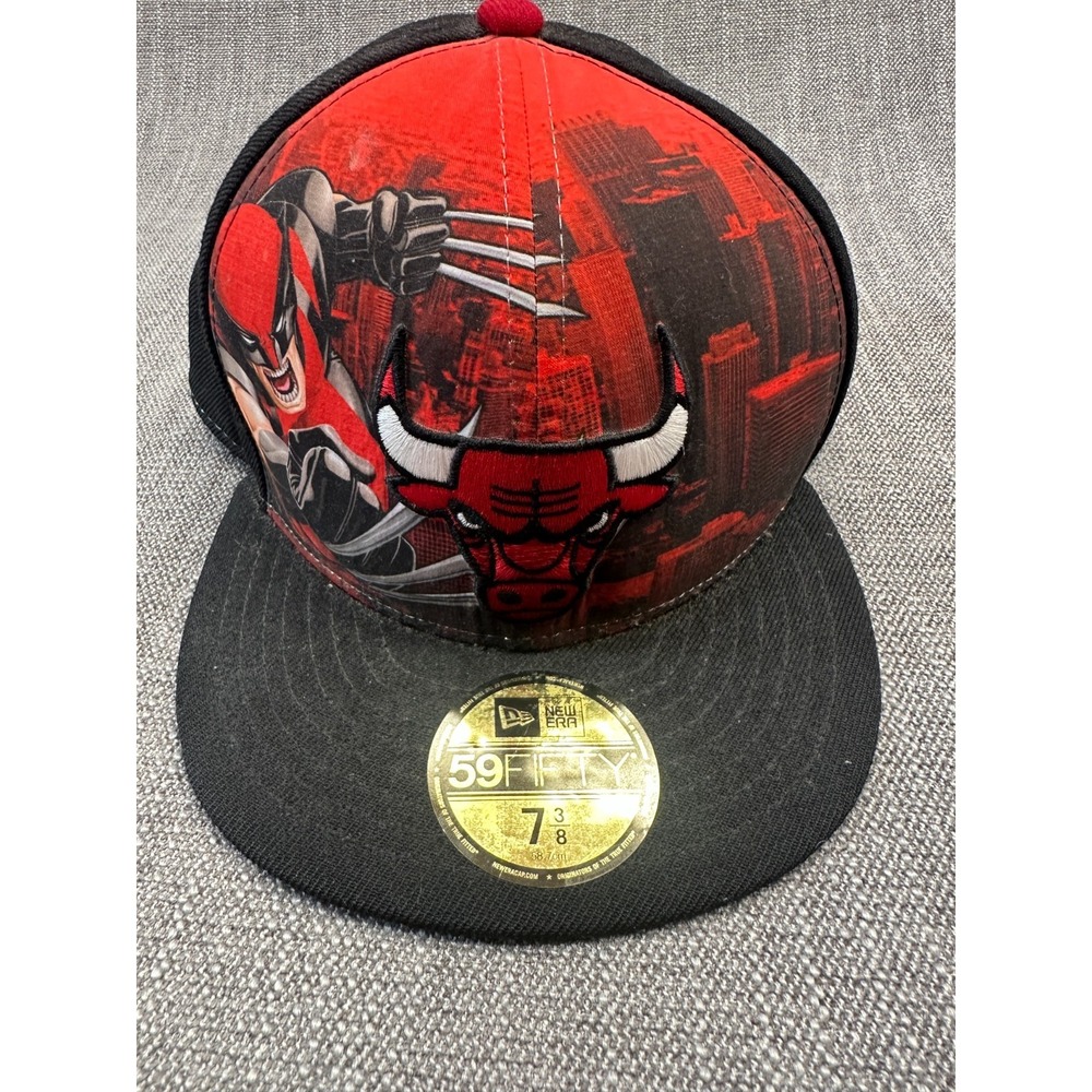 Vintage Chicago Bulls Cap Mens 7 3/8 Red Black New Era x Marvel Wolverine Hat